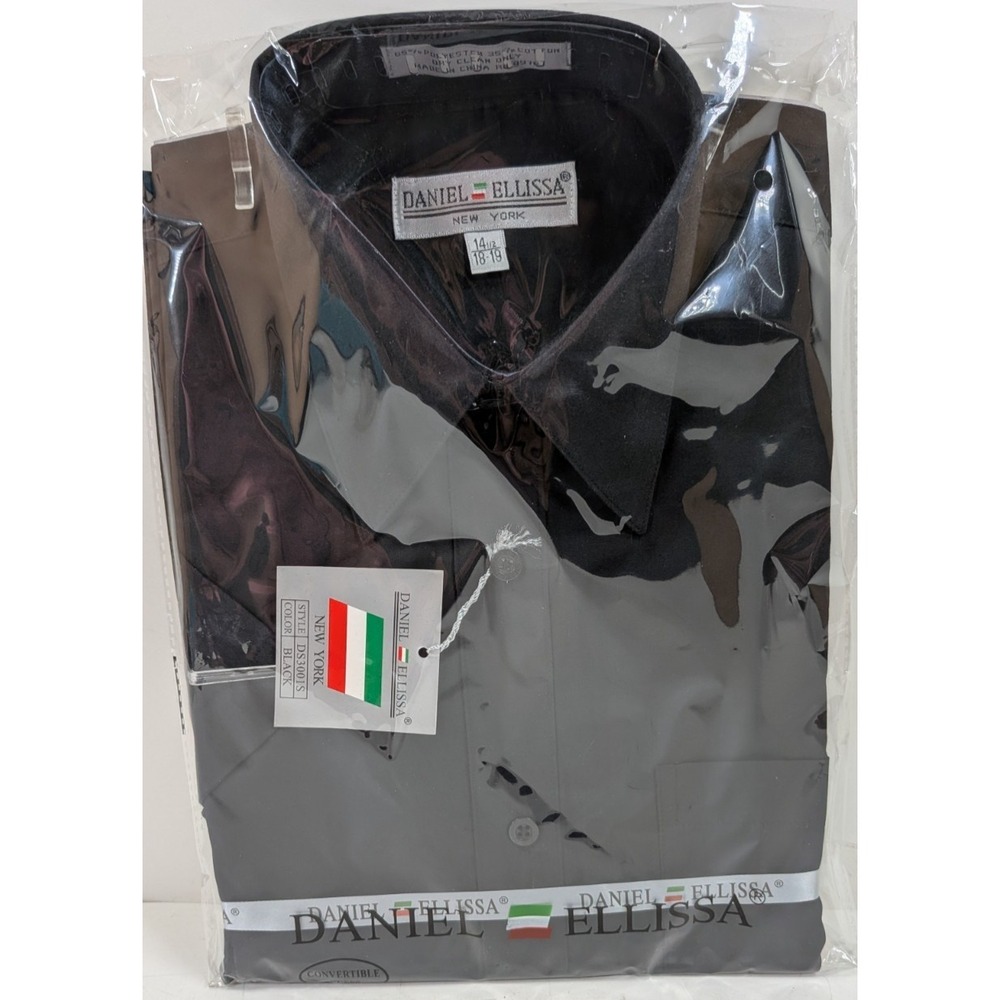 Daniel Ellissa Mens Fashion Dress Shirt BLACK DS3001 14 1/2 Sleeve 18-19